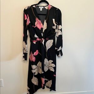 Sofia by Sofia Vergara Pink and White Long Sleeve Wrap Dress